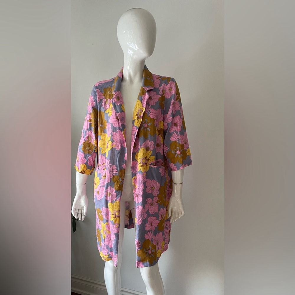 Vero Moda Pink and Yellow Floral Blazer linen blend 14 - Picture 2 of 7